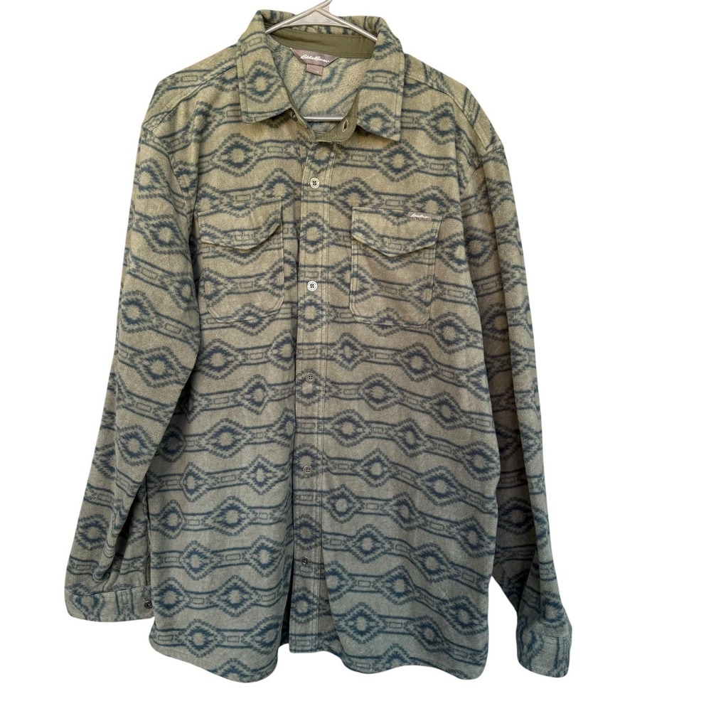 Eddie Bauer Shirt Mens Big XLT Green Fleece Geometric Button Up Top Casual
